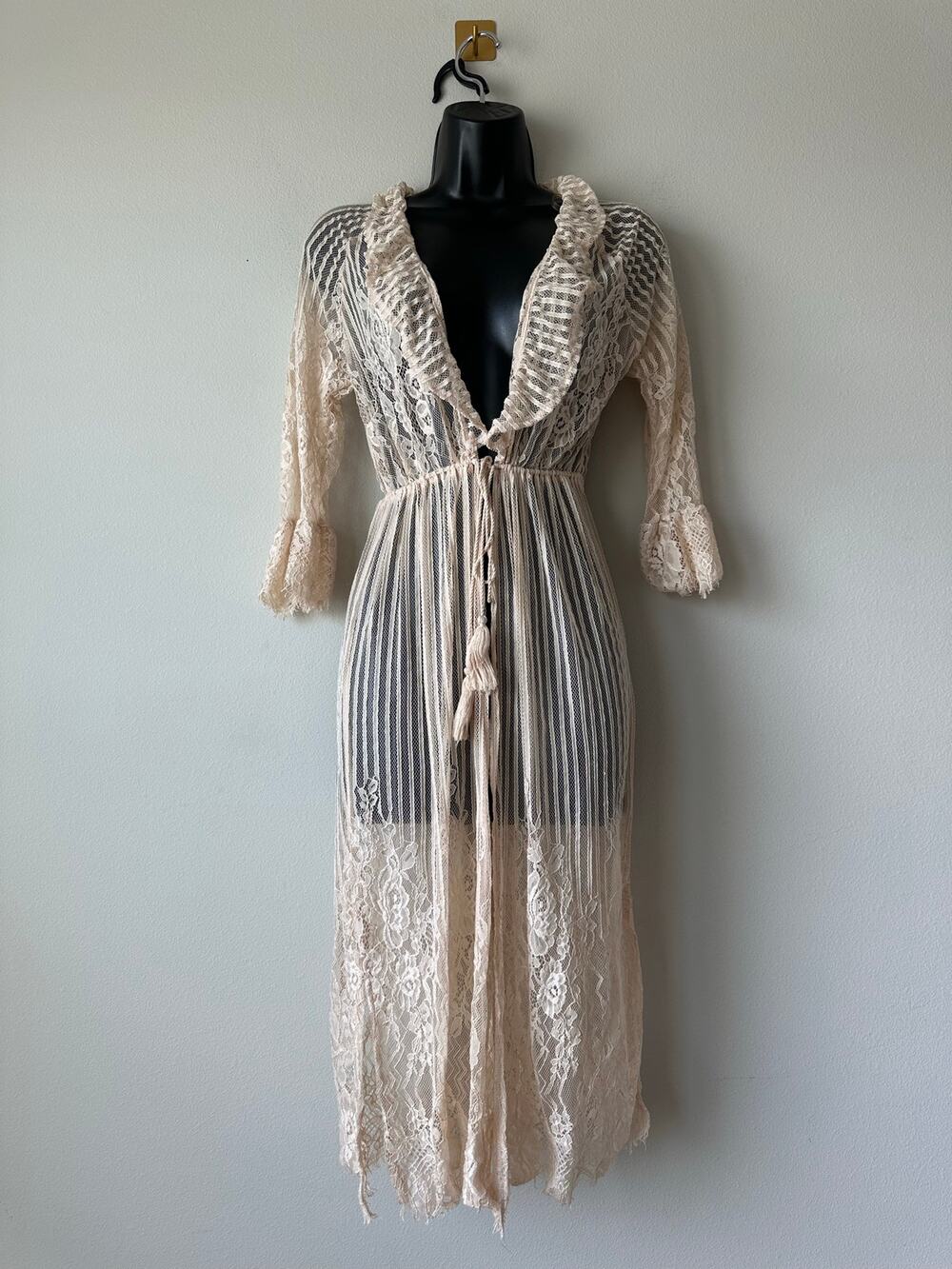 Sheer Lace Maxi Duster Size S Romantic Boho Festival Fairycore Beach Cover Up